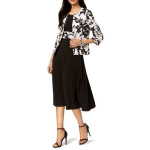 NWT Jessica Howard Fancy Holiday Black Cream Cocktail Dress & Jacket Set Sz 6P